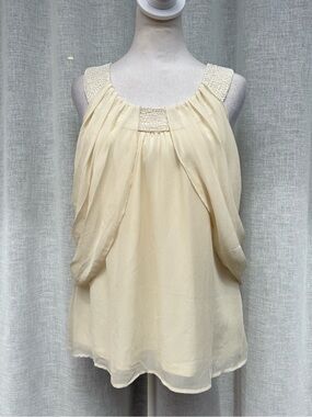 Adiva goddess ivory beads sleeveless valance pleats blouse